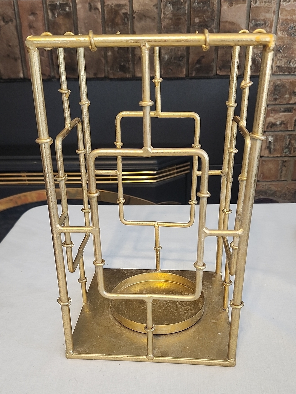 Bamboo Style Nickel Plated Gold-toned Hurricane Candle Holder Geomectric - Large
